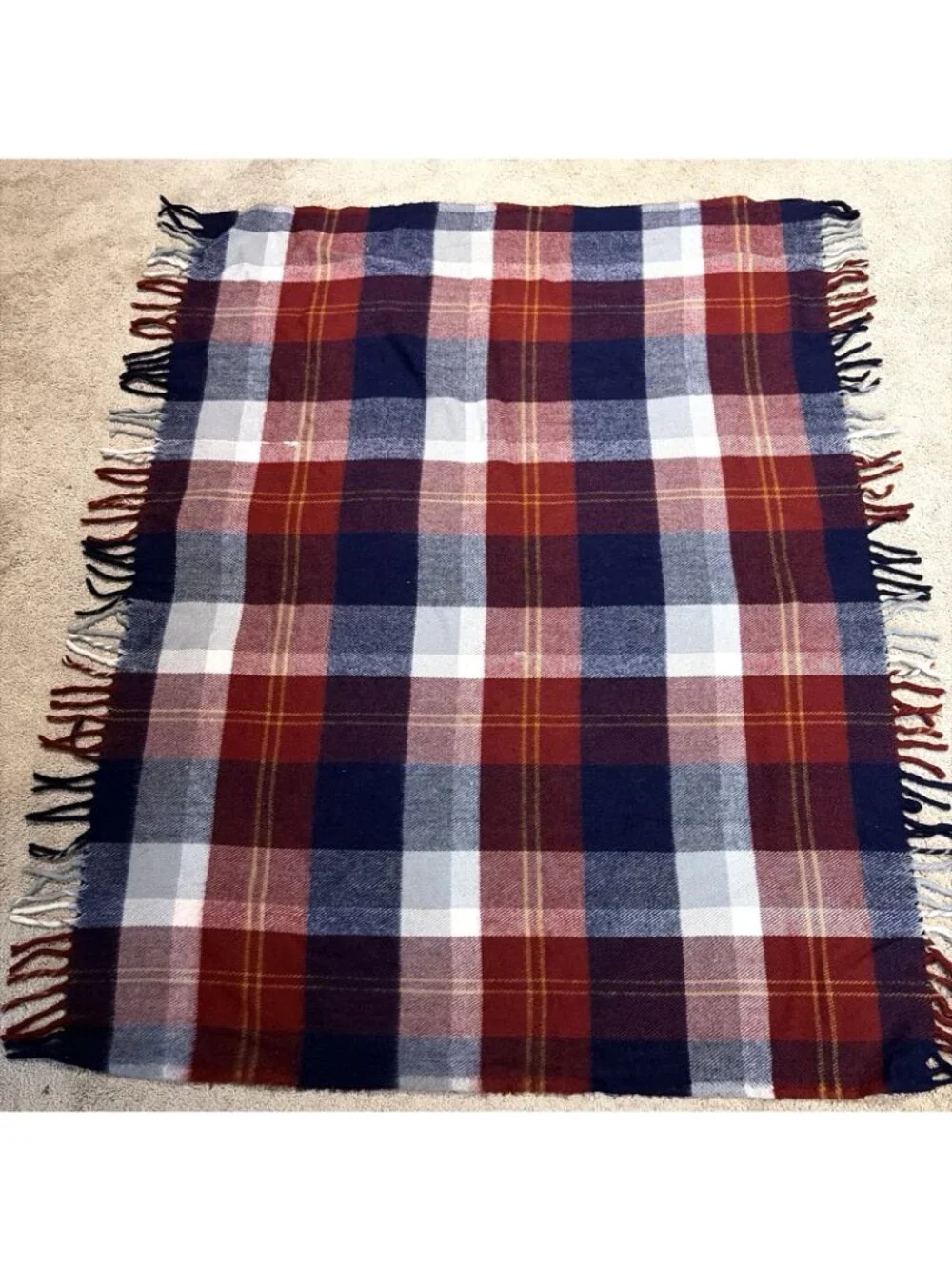 Faribault Woolen Mill Co Faribo Tartan Throw Stadium Lap Blanket Red Blue 52X46